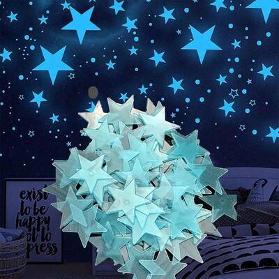 100/50/3pcs Glow in The Dark 3D Stars Moon Wall Stickers Lum
