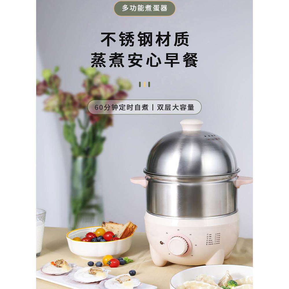 3.5L煮蛋器定时家用大容量双层不锈钢蒸蛋机早餐机消毒器自动断电