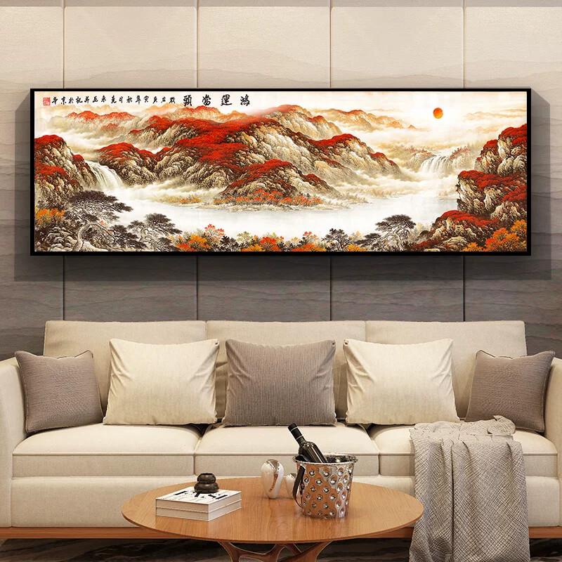 聚宝盆山水画风水靠山招财客厅装饰画办公室沙发背景墙面壁画挂画