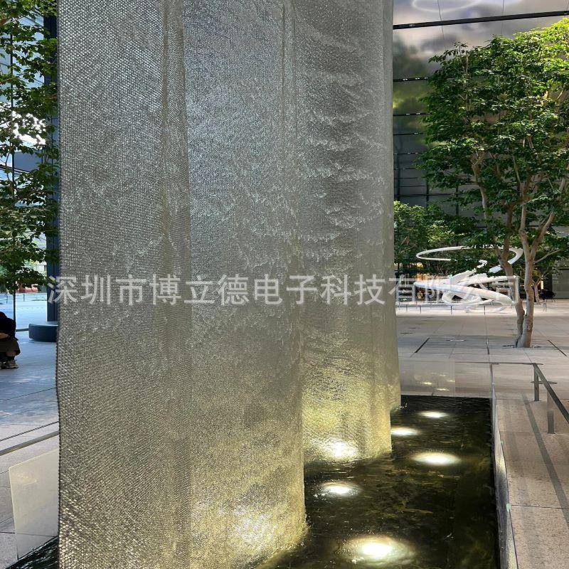 车展展厅室内装饰304不锈钢钢网水幕灯光氛围水景喷泉水幕施工