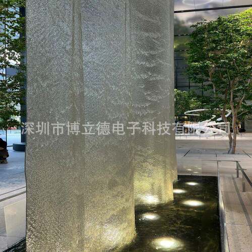 车展展厅室内装饰304不锈钢钢网水幕灯光氛围水景喷泉水幕施工