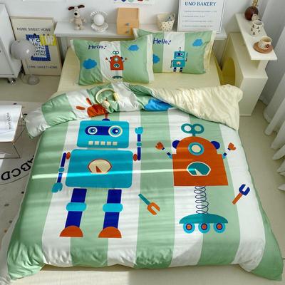 正品卡通风牛奶绒纯棉全被棉可爱四件套童房男孩套床床笠儿款单三