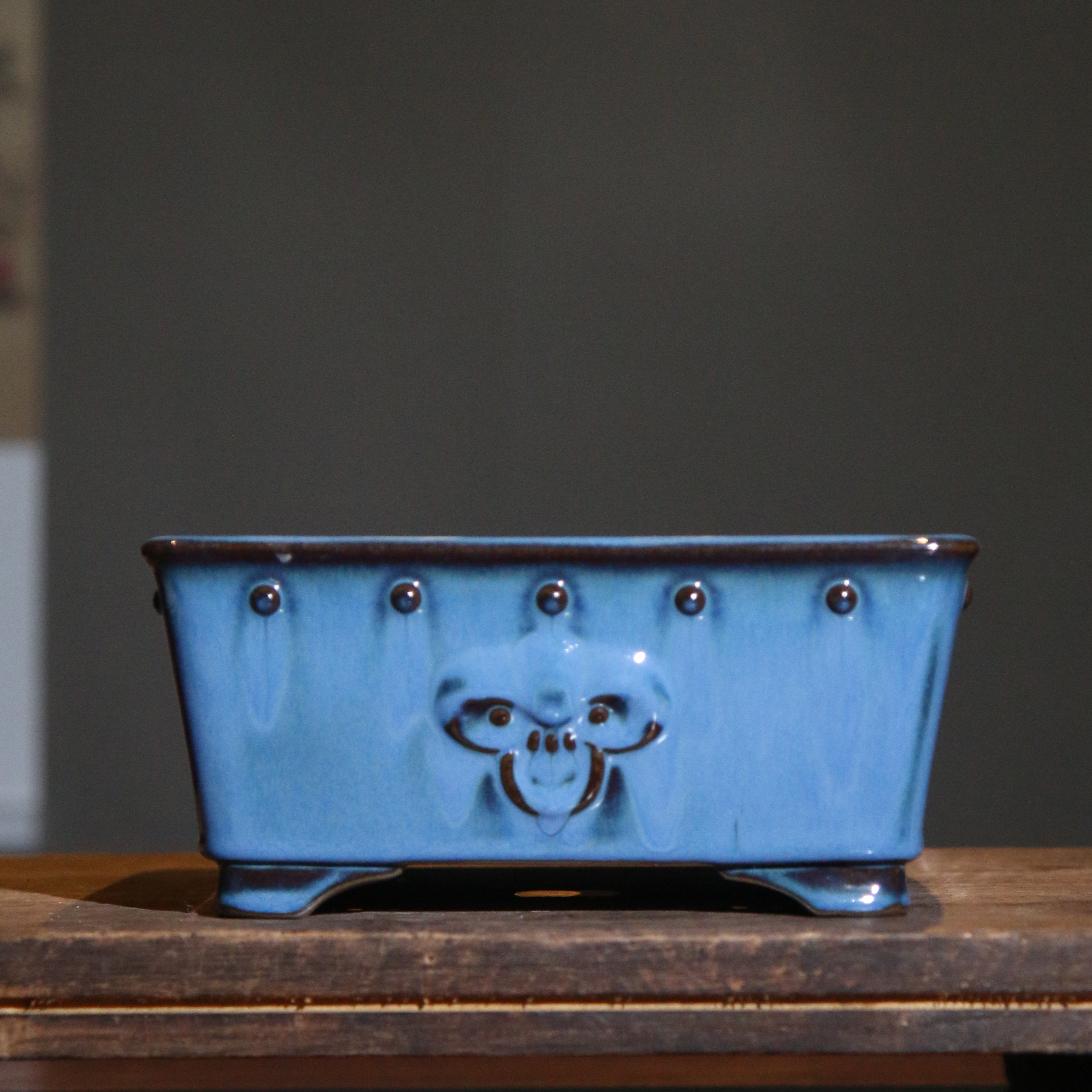 紫砂花盆陶瓷盆景盆兽面四方正方形日式鬼面狮子猴头古风觅陶乡