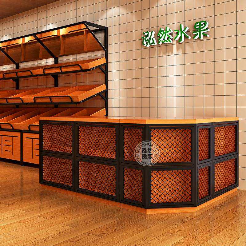商超收银台水果店蔬菜生鲜超市货架展示架子便利店钢木货柜组合