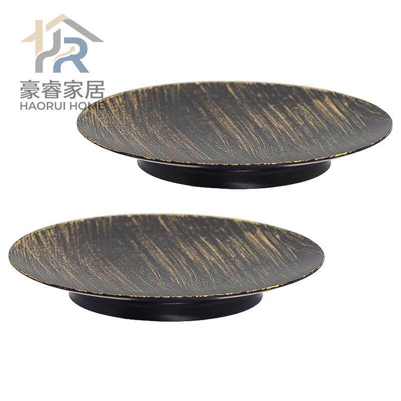 黑色圆盘烛台香薰蜡烛底座 铁艺蜡烛台托盘婚庆婚礼拍摄小道具