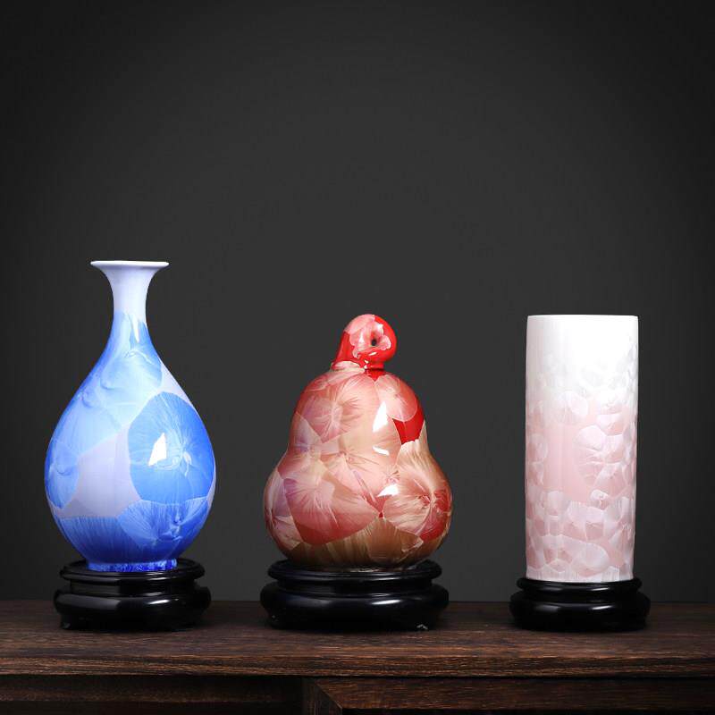 新中式观音结晶釉陶瓷花瓶摆件简约创意客厅办公摆件插花花器复古