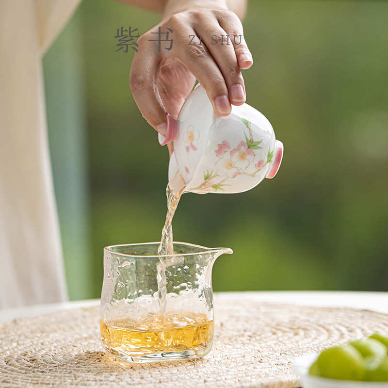 舟柒手绘陶瓷纳福盖碗茶杯单个高档二才茶具泡茶碗陶瓷壶承带盖子