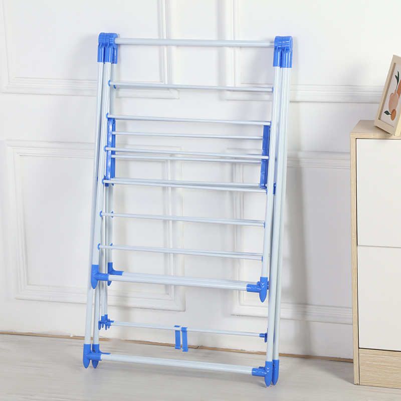 落地式蓝色简易晾衣架阳台户外翼型多功能挂衣架可折叠被子晾晒架