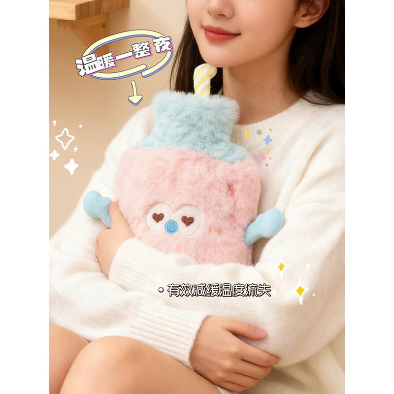 卡通注水热水袋加厚防爆暖腰热敷腹肚子暖手袋插手可爱毛绒暖手宝