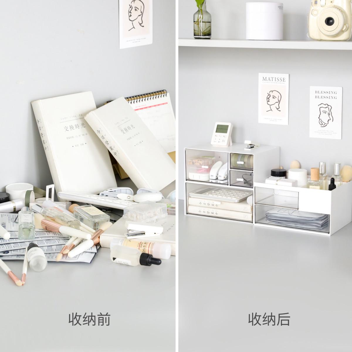 留白化妆品收纳盒抽屉式学生整理盒杂物首饰可叠加多层桌面置物架
