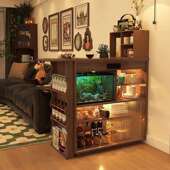 吧台桌子岛台餐边柜一体家可伸柜缩客厅实木沙发边用胡桃色断TTL