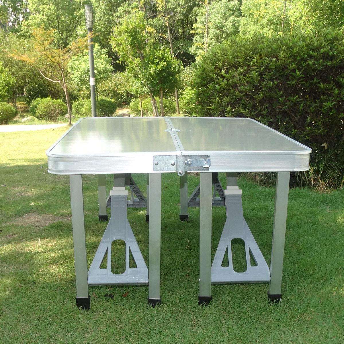 民政救灾折叠桌凳车载野餐露营烧烤桌便携连体铝合金折叠桌椅