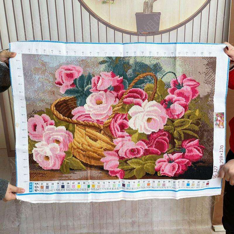蓝玫瑰花十字绣成品不带框纯手工出售绣好2025新款高端客厅花卉