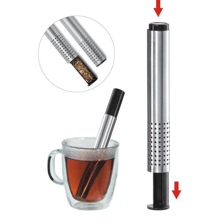 按压式不锈钢滤茶器 泡茶器 伸缩茶叶过滤器 滤茶冲茶棒