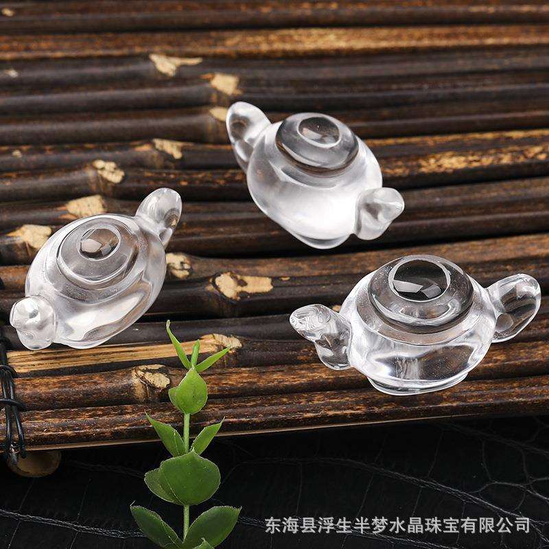 把把胡装饰小摆件水晶小茶壶创意把玩挂件白水晶原石装饰品摆件