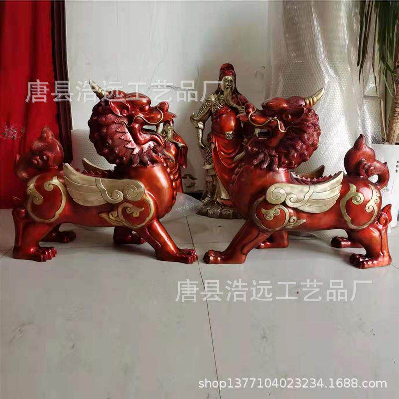 大型铜器制造 铜麒麟一对 仿古青铜瑞兽工艺品摆件 纯铜动物雕塑