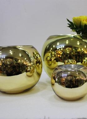 欧式圆球金色花瓶白黑银水养插花桌面圣诞节电镀镜面圆形摆件花瓶