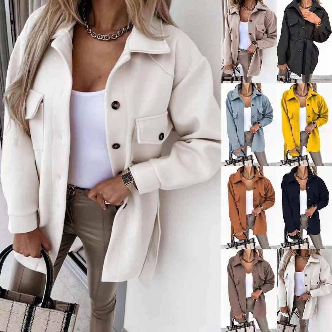 shirt single-breasted women thickened color loose for solid
