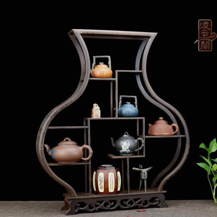 鸡翅木小博古架茶壶架子红木中式多宝阁实木展示架古董摆件架扇形图片
