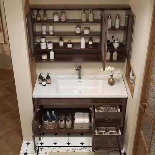 烤EIQ漆实木中式生间洗漱台陶瓷橡浴木简约卫新现代智能室柜镜柜