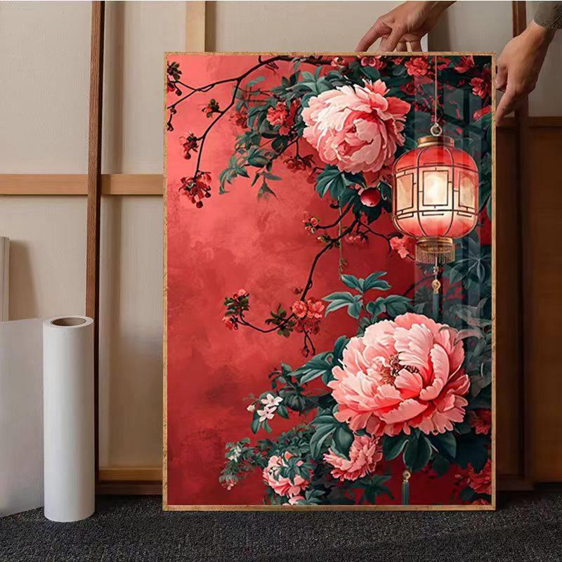 新中式牡丹花开玄关装饰画简约现代波普艺术客厅书房卧室花卉挂画