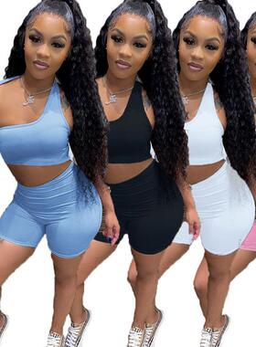 Single shoulder exposed navel hollow sports long sleeved