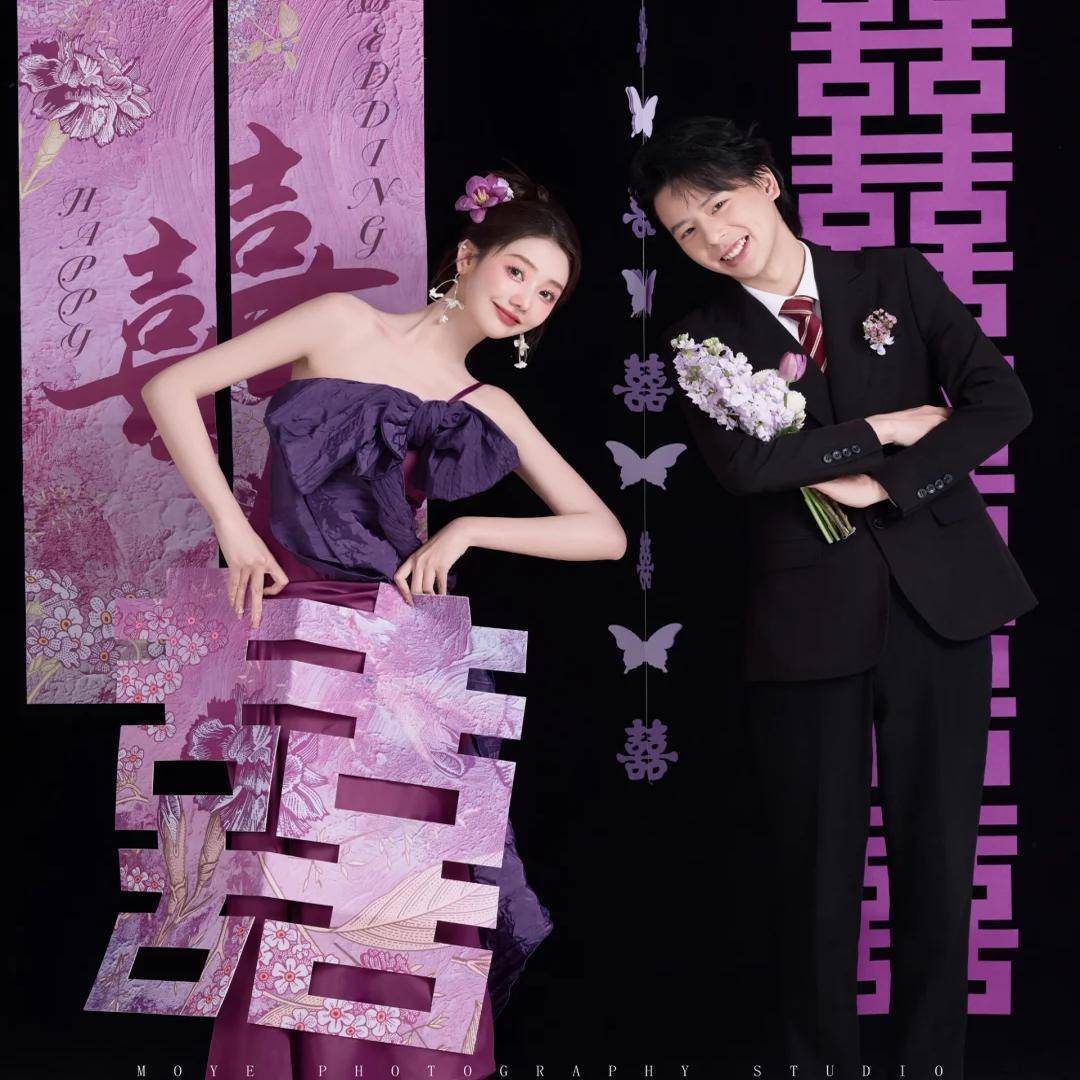 婚婚房装色饰套紫结婚挂布小装众条QAA幅晨袍拍摄背景拉花简约房