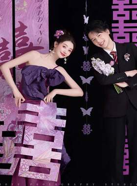 婚婚房装色饰套紫结婚挂布小装众条QAA幅晨袍拍摄背景拉花简约房
