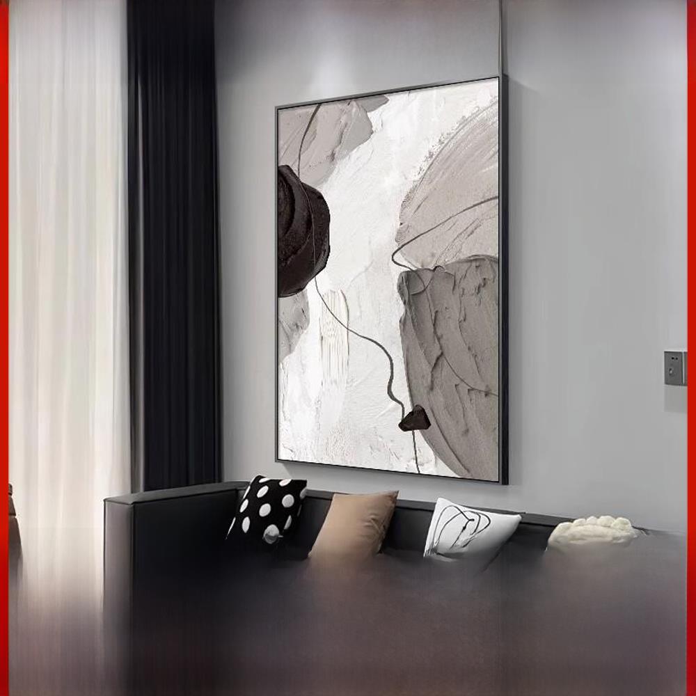 现代极简主义客厅装饰画黑白抽象挂画客厅高端沙发背景大型落地墙