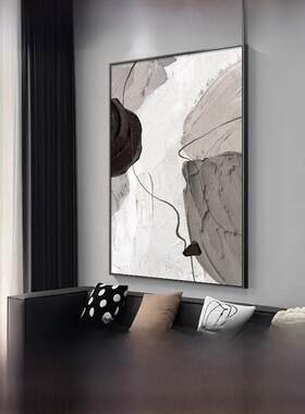 现代极简主义客厅装饰画黑白抽象挂画客厅高端沙发背景大型落地墙