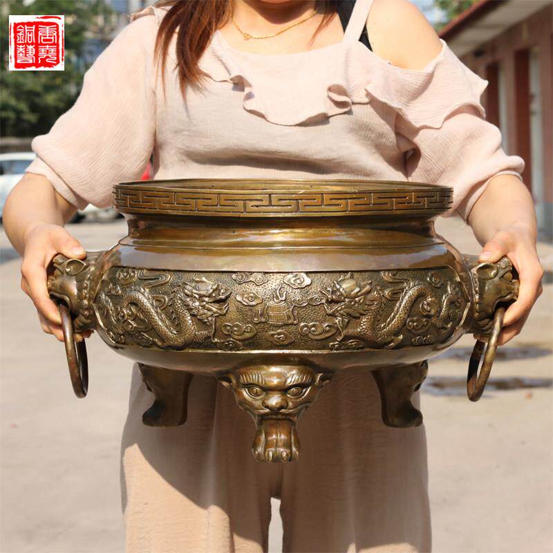 二龙香炉纯铜特大号招财二龙戏珠香炉关公专用香炉纯铜招财香薰炉