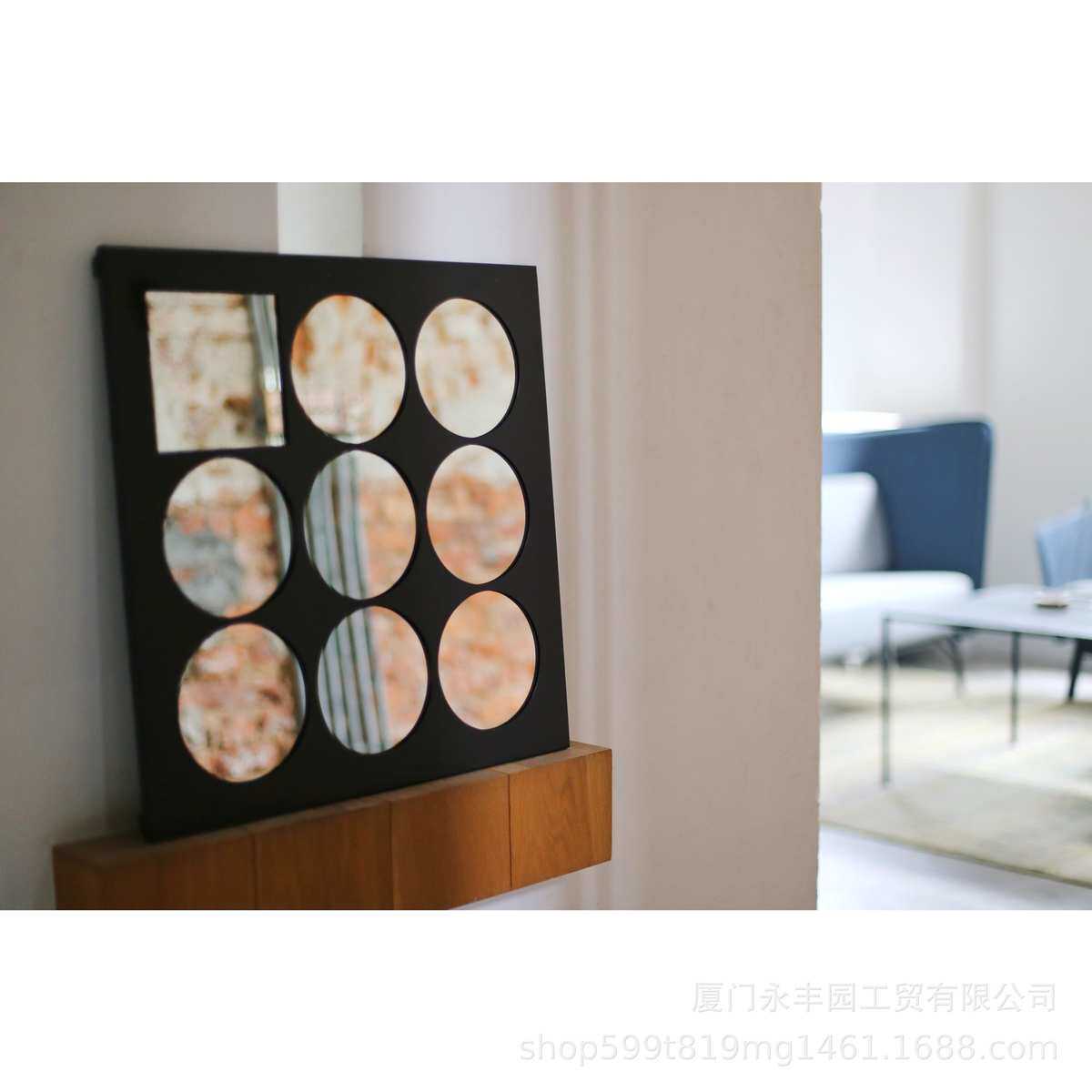 嘻物所 中古装饰镜北欧摩登复古挂镜现代客厅INS艺术镜子金属壁饰