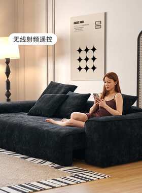 电动雪布尼尔沙发多功能艺豆腐块黑色沙发床复古两用羽绒客厅法式