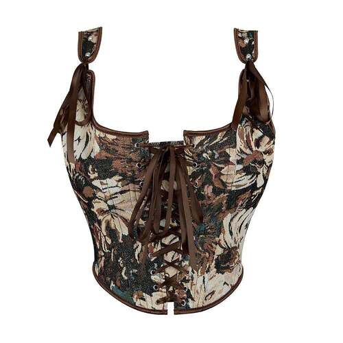 Vintage Corset ops Sexy Floral Corset Bustier Crop Top Tank