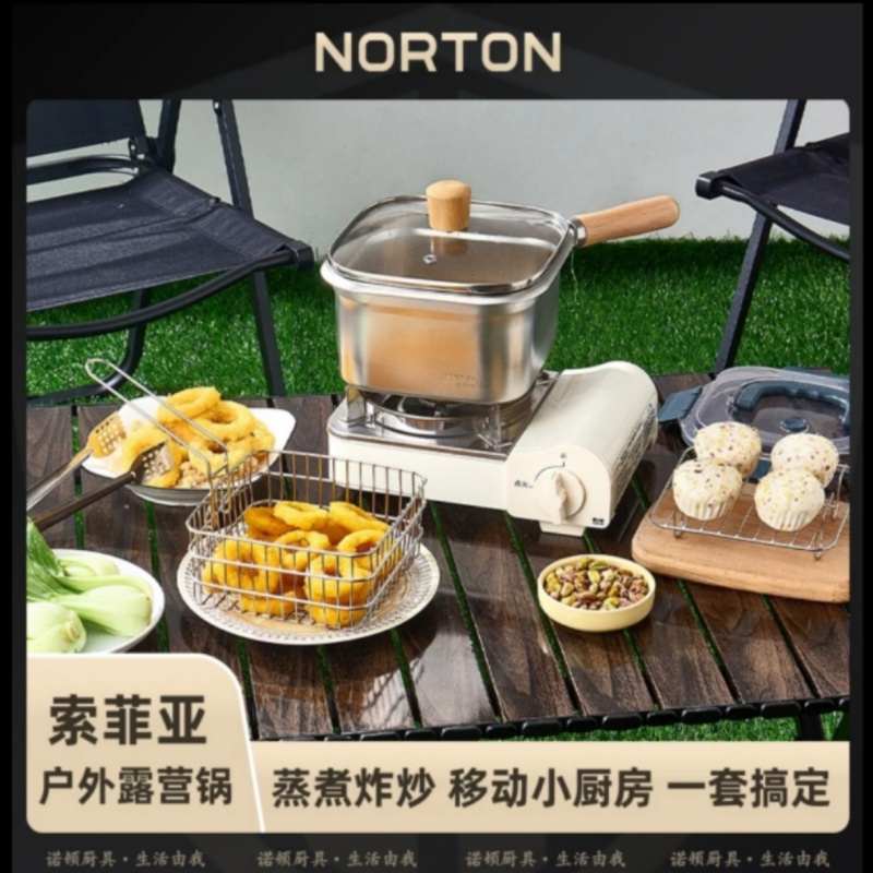 NORTON316不锈钢油炸锅多功能日式省油小型方形带炸篮家用小炸锅