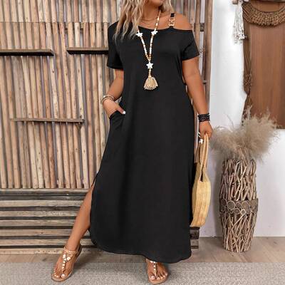 Plus Size Fashion Solid Color Dress Casual Everyday Women's