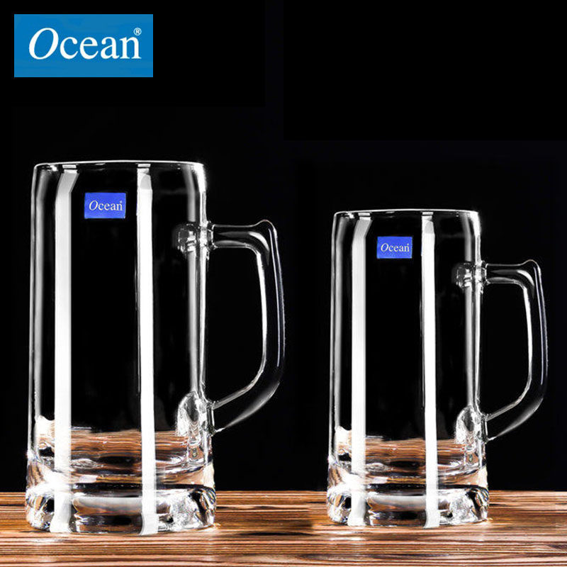 泰国进口Ocean创意水晶玻璃杯大容量透明啤酒杯带把大号扎啤杯