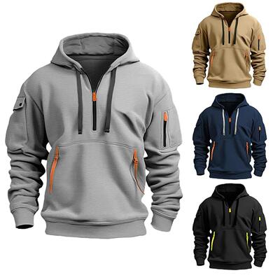 Men's hoodie, hooded sweatshirt with zipper, multi pocket