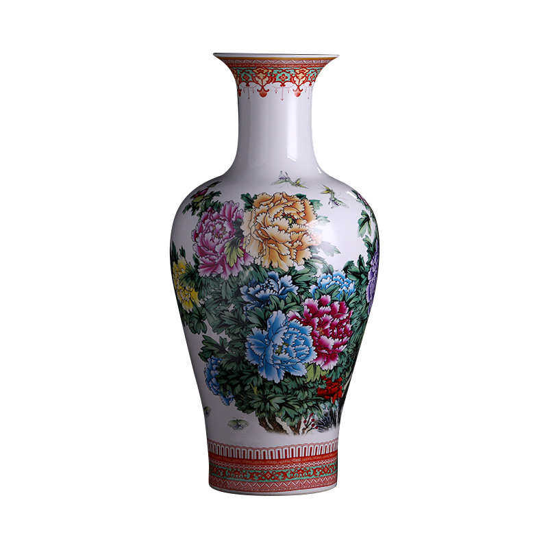 陶瓷花瓶摆件批发时尚釉上彩牡丹大号鱼尾花瓶落地花瓶装饰品批发