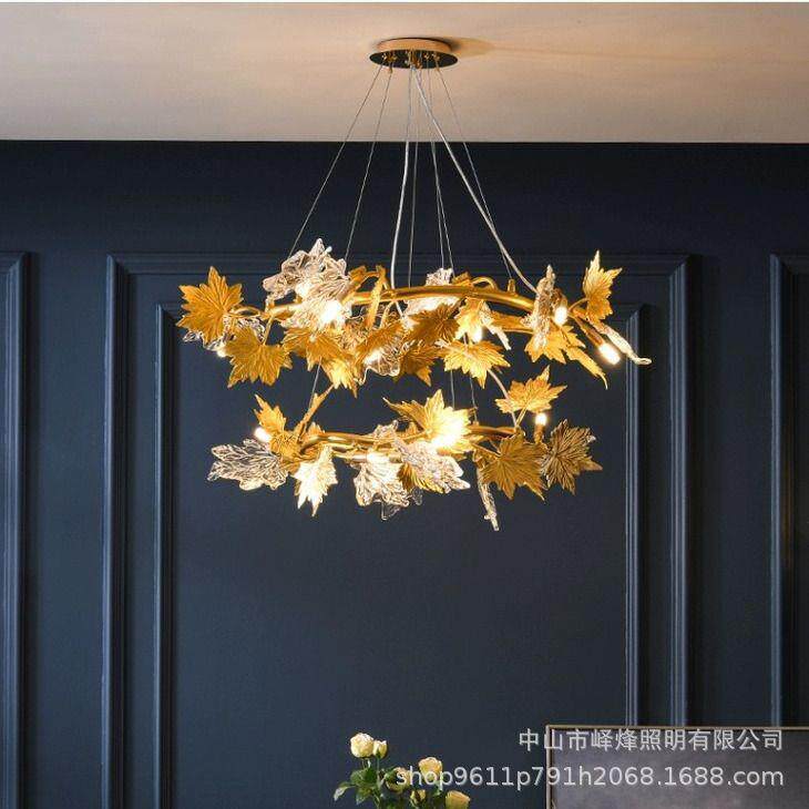 卧636室灯具田园约家居创意餐厅灯吊轻奢个性型造枫叶时尚现代简