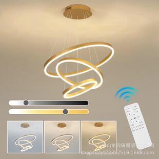 客厅吊灯现代简约大气复式楼大吊灯楼梯圆环轻奢网红餐厅中山灯具