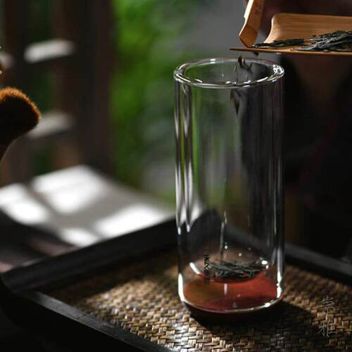 天久璃匠 300ml木底双层绿茶杯 高硼硅玻璃杯耐高温办公杯个人杯