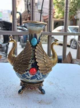 古玩收藏青花瓷花瓶仿古瓷器宝石孔雀瓶家居客厅摆件工艺品