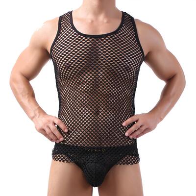 Men's transparent I-shaped vest, big and sexy hollow out