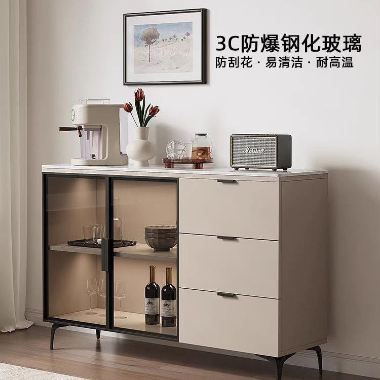 岩板餐边柜靠墙家用微波炉收纳储物柜沙发隔断柜厨房现代简约风
