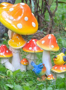 花园景观装饰品小鸟蘑菇摆件草地蘑菇模型景区公园房地产雕塑品