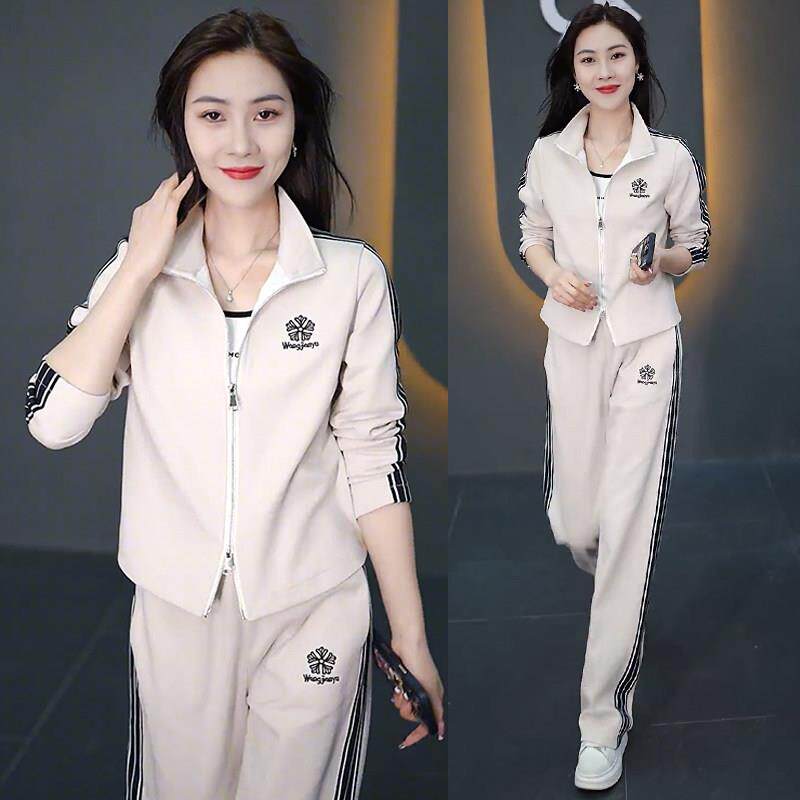 休闲 运动装套装女2025春秋新款流行时尚洋派开 衫阔腿裤跑步两件
