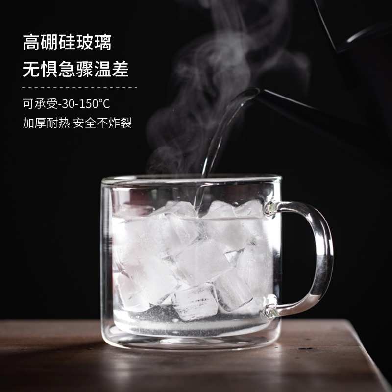 精品双层隔热大口径玻璃杯马克杯复古透明创意带盖奶茶喝水杯子咖