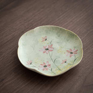 小茶盘托盘茶壶托盖碗碟壶垫茶承 田园手绘雏菊陶瓷壶承干泡台中式