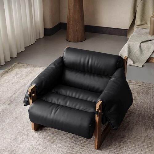 皮艺懒人沙发椅意式复古油蜡皮设计师客厅扶手椅单人网红休闲躺椅